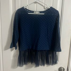 EUC Aniina Textured Tulle Navy Top